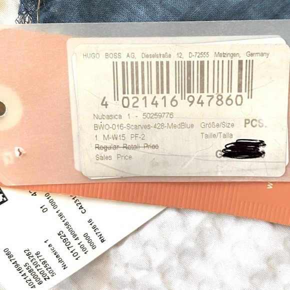 NWT Hugo Boss Textured Cotton Scarf Denim Blue Fringe Edge - Picture 4 of 10